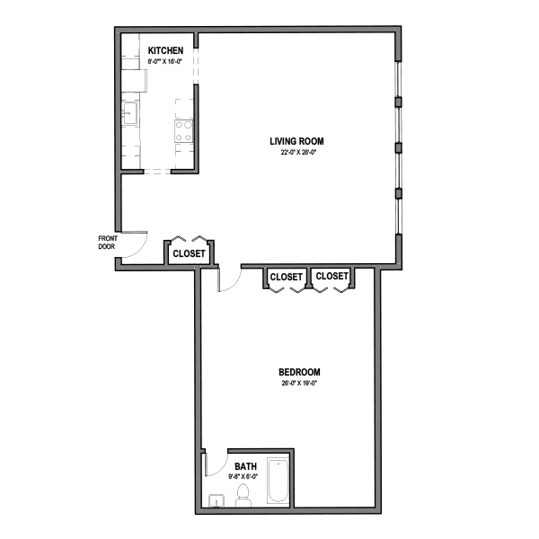 Floor plan for 1 bed, 1 bath, 1274 sqft